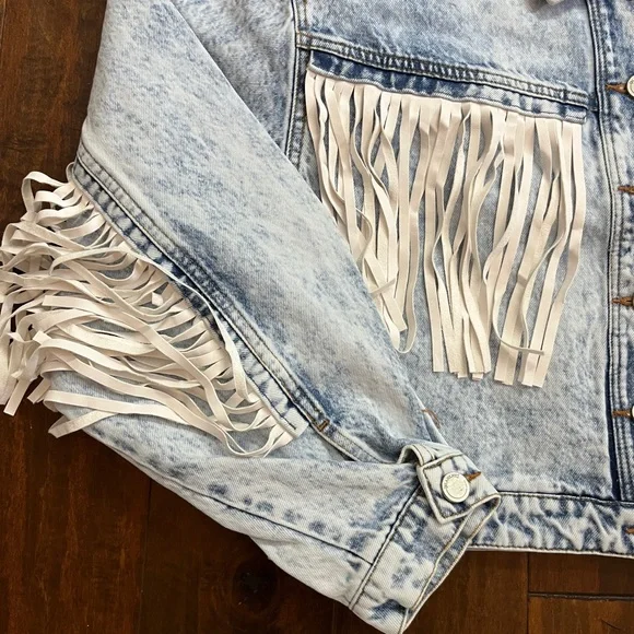 Blank NYC Nice Try Denim Fringe Jacket